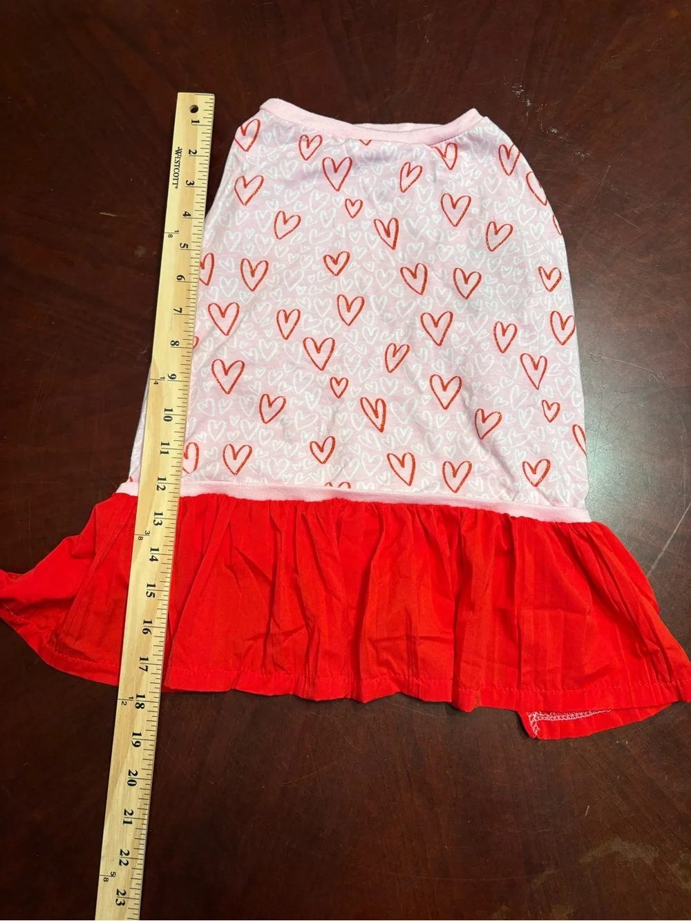 Top Paw Pink Dress with Red Heart Print and Ruffle